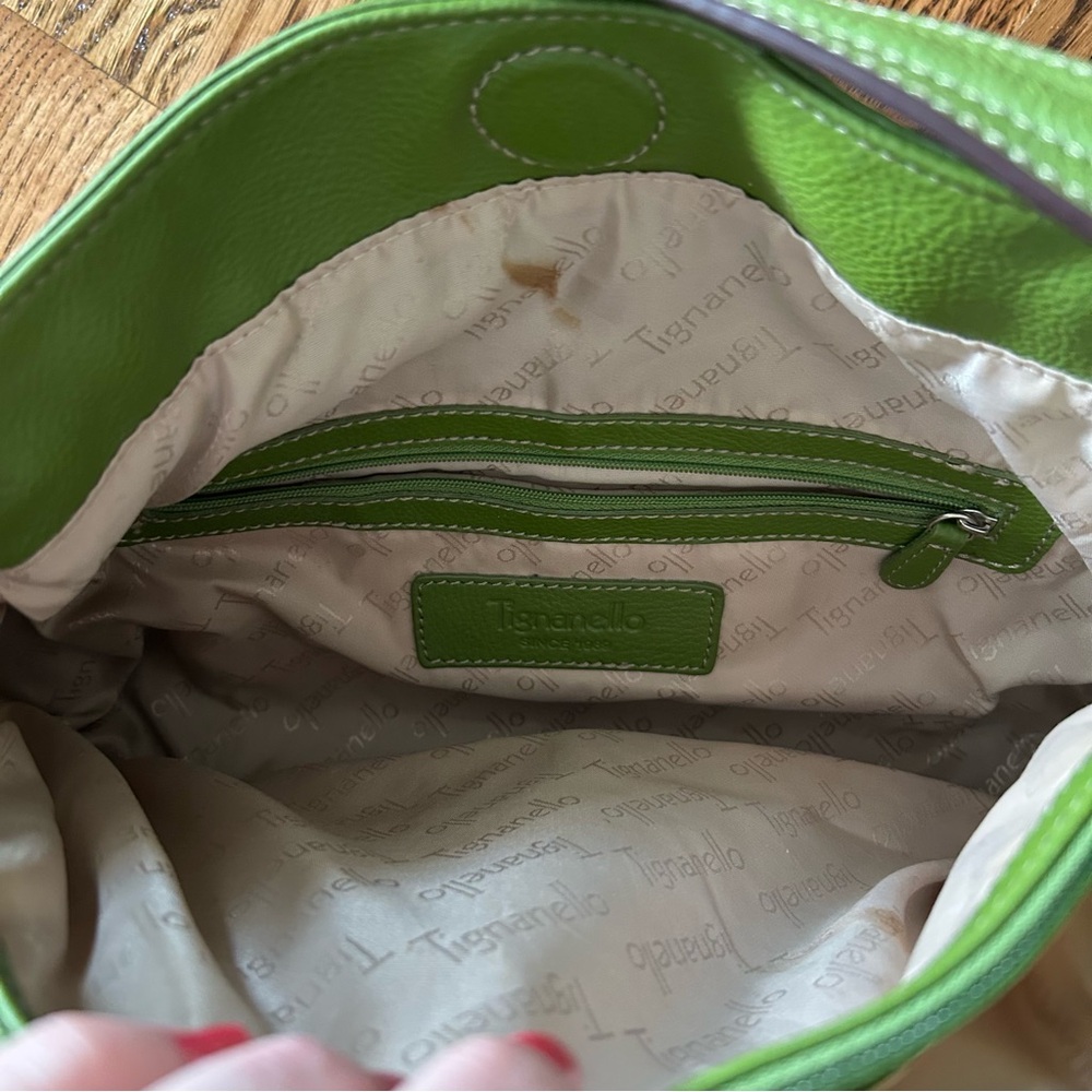 Tignanello green leather shoulder bag satchel purse - Picture 9 of 16